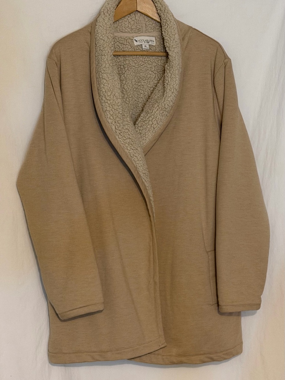 Koolaburra by UGG Sherpa Cascade Cardigan Open Front Fleece Jacket Tan XL